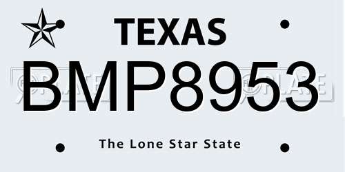 BMP8953 Texas License Plate