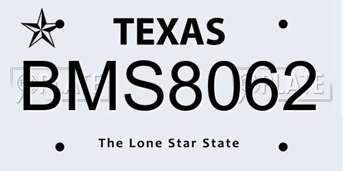 BMS8062 Texas License Plate