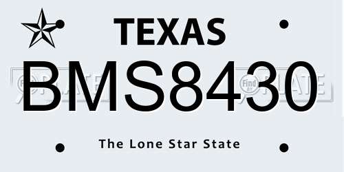 BMS8430 Texas License Plate