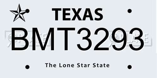 BMT3293 Texas License Plate