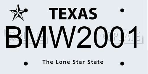 BMW2001 Texas License Plate