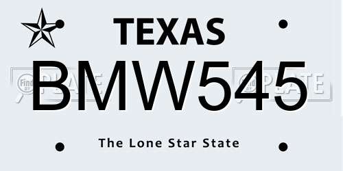 BMW545 Texas License Plate