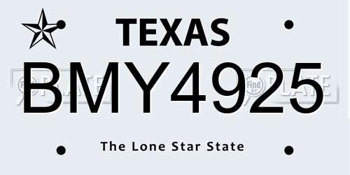 BMY4925 Texas License Plate