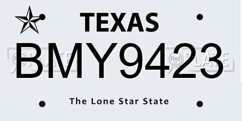 BMY9423 Texas License Plate