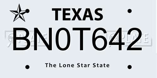 BN0T642 Texas License Plate