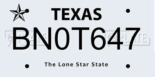BN0T647 Texas License Plate