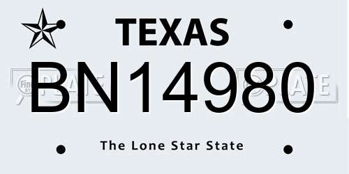 BN14980 Texas License Plate