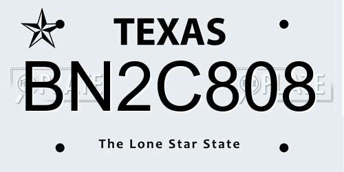 BN2C808 Texas License Plate