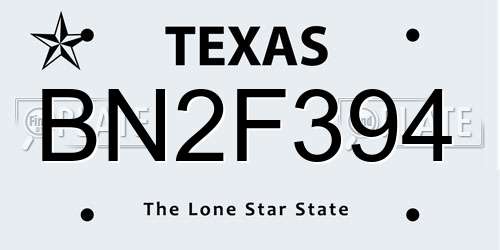 BN2F394 Texas License Plate