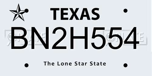 BN2H554 Texas License Plate