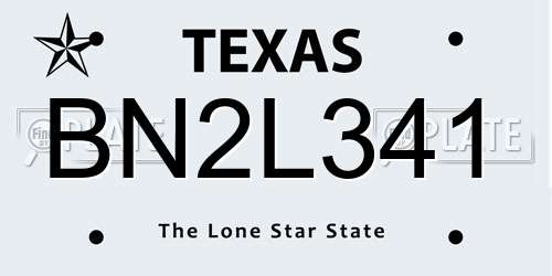 BN2L341 Texas License Plate