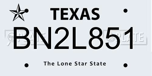BN2L851 Texas License Plate