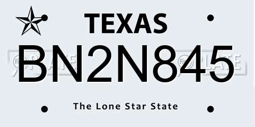 BN2N845 Texas License Plate