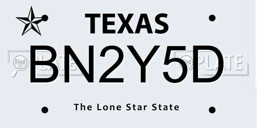 BN2Y5D Texas License Plate