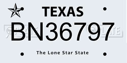 BN36797 Texas License Plate