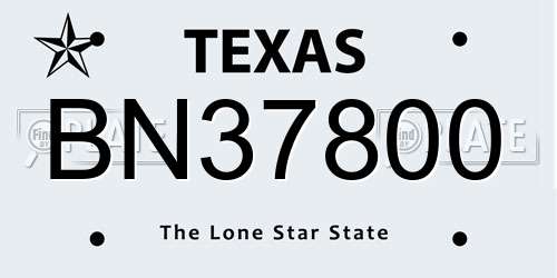 BN37800 Texas License Plate