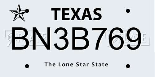 BN3B769 Texas License Plate
