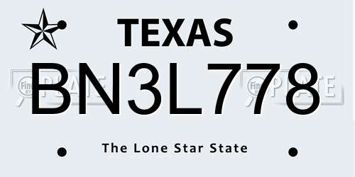 BN3L778 Texas License Plate