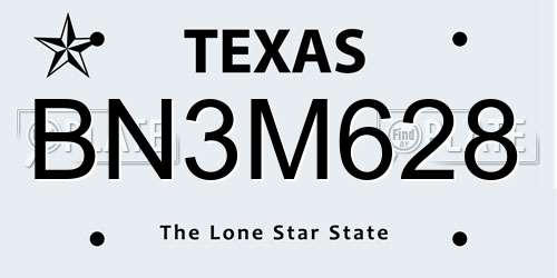 BN3M628 Texas License Plate