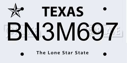 BN3M697 Texas License Plate