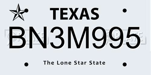 BN3M995 Texas License Plate