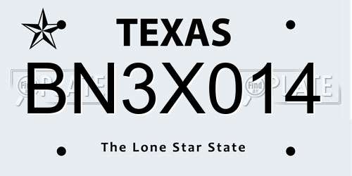 BN3X014 Texas License Plate