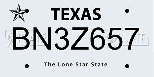 BN3Z657 Texas License Plate