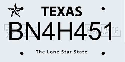 BN4H451 Texas License Plate