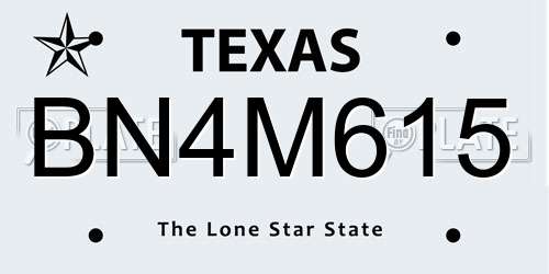 BN4M615 Texas License Plate