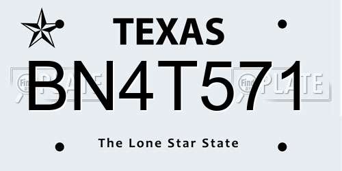 BN4T571 Texas License Plate