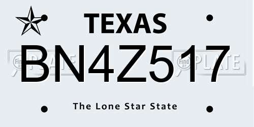 BN4Z517 Texas License Plate