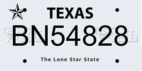 BN54828 Texas License Plate