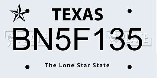 BN5F135 Texas License Plate