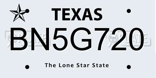 BN5G720 Texas License Plate