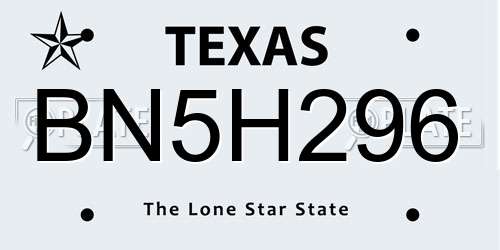 BN5H296 Texas License Plate