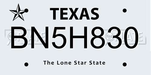 BN5H830 Texas License Plate