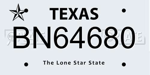 BN64680 Texas License Plate