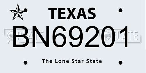BN69201 Texas License Plate