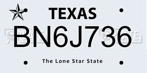 BN6J736 Texas License Plate