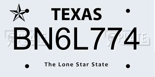 BN6L774 Texas License Plate