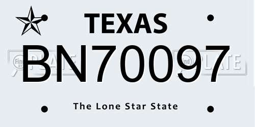 BN70097 Texas License Plate