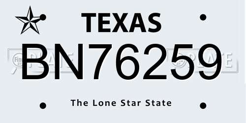 BN76259 Texas License Plate