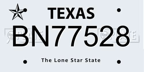 BN77528 Texas License Plate