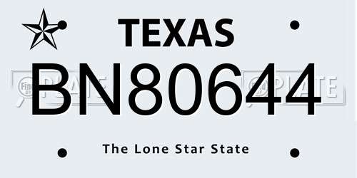 BN80644 Texas License Plate
