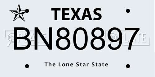BN80897 Texas License Plate