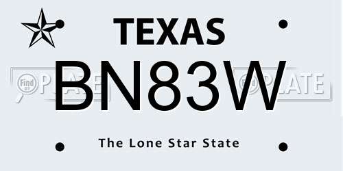 BN83W Texas License Plate