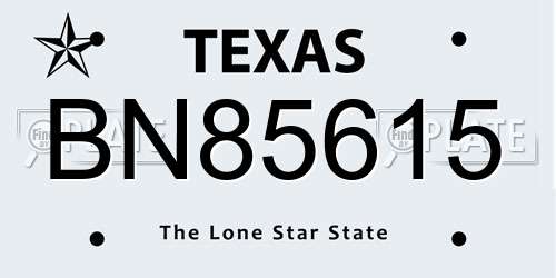 BN85615 Texas License Plate