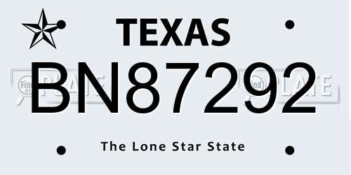 BN87292 Texas License Plate
