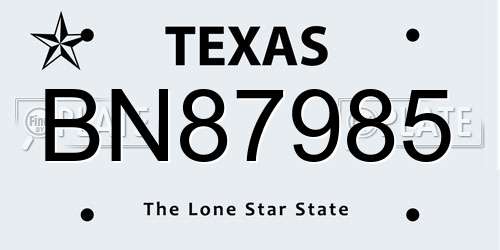BN87985 Texas License Plate