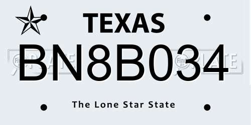BN8B034 Texas License Plate